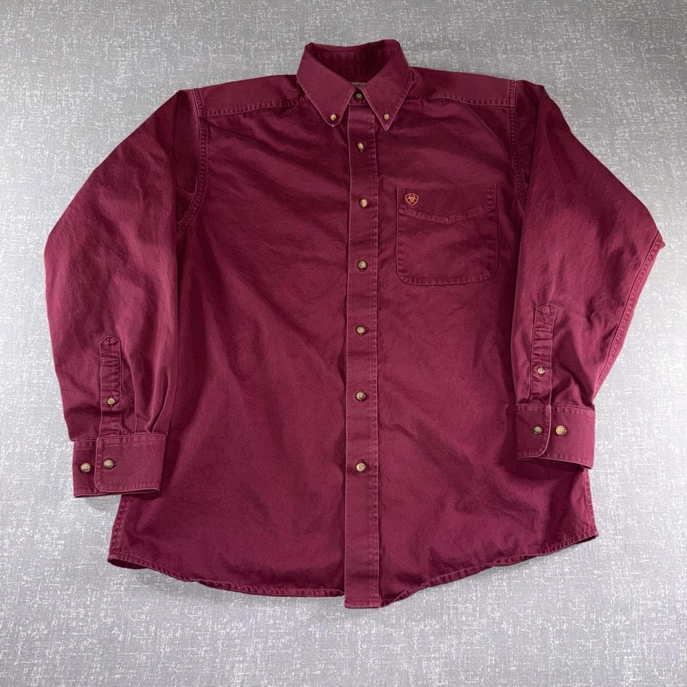 Ariat Mens Medium Red Twill Long Sleeve Button Down Western Casual Shirt